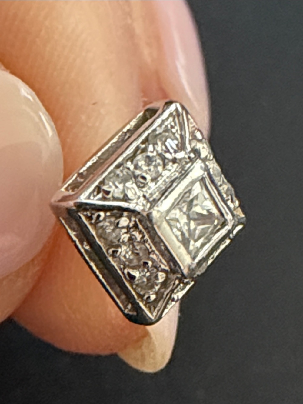 Square Pavé Stud Earrings - Silver stamped